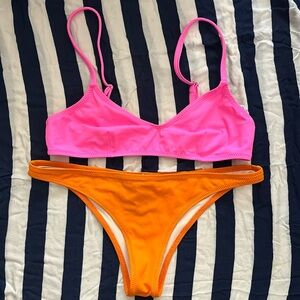 Solid and Striped color block bikini